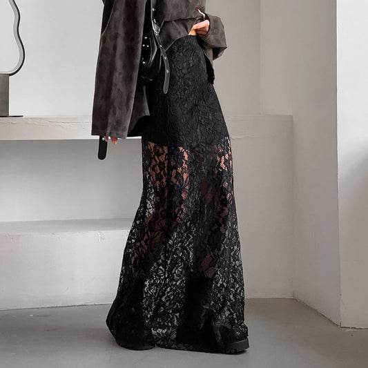 Black Acetate Satin Midi Skirt