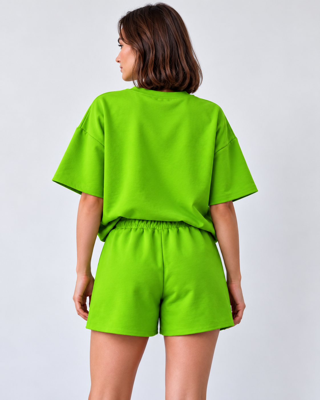 Lime Green Oversized T-Shirt & Shorts Two-Piece Set