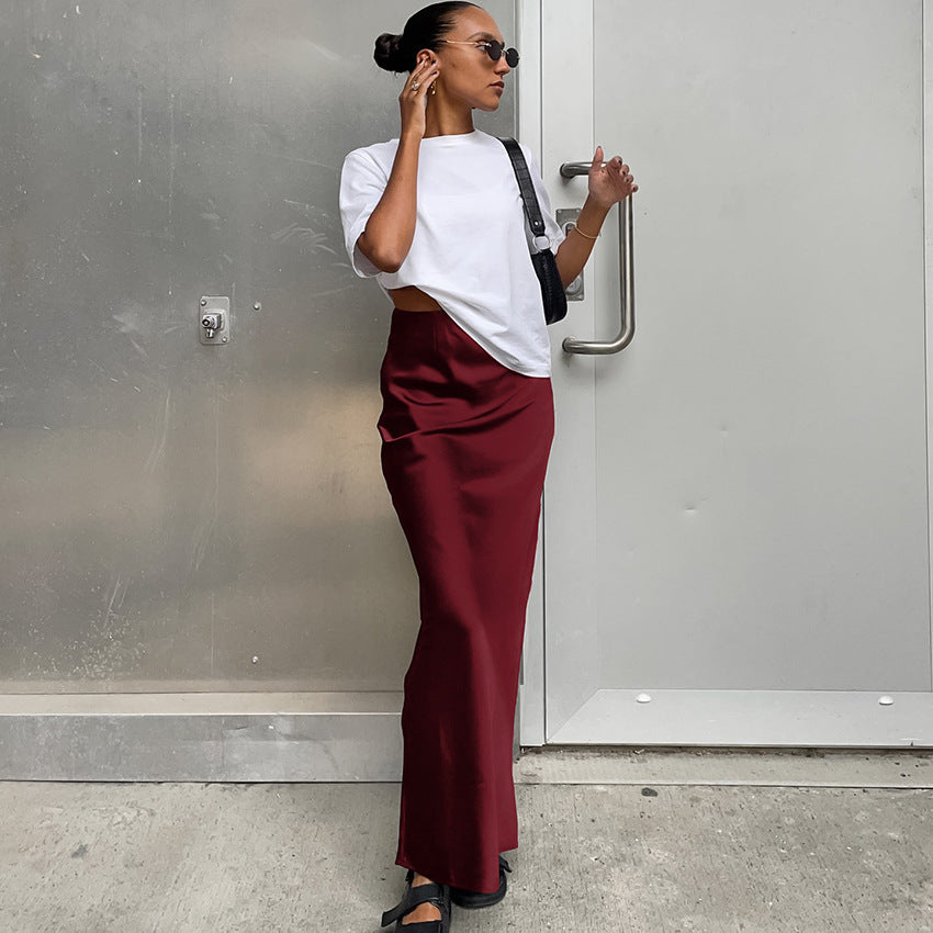 Lilac Satin Midi Skirt