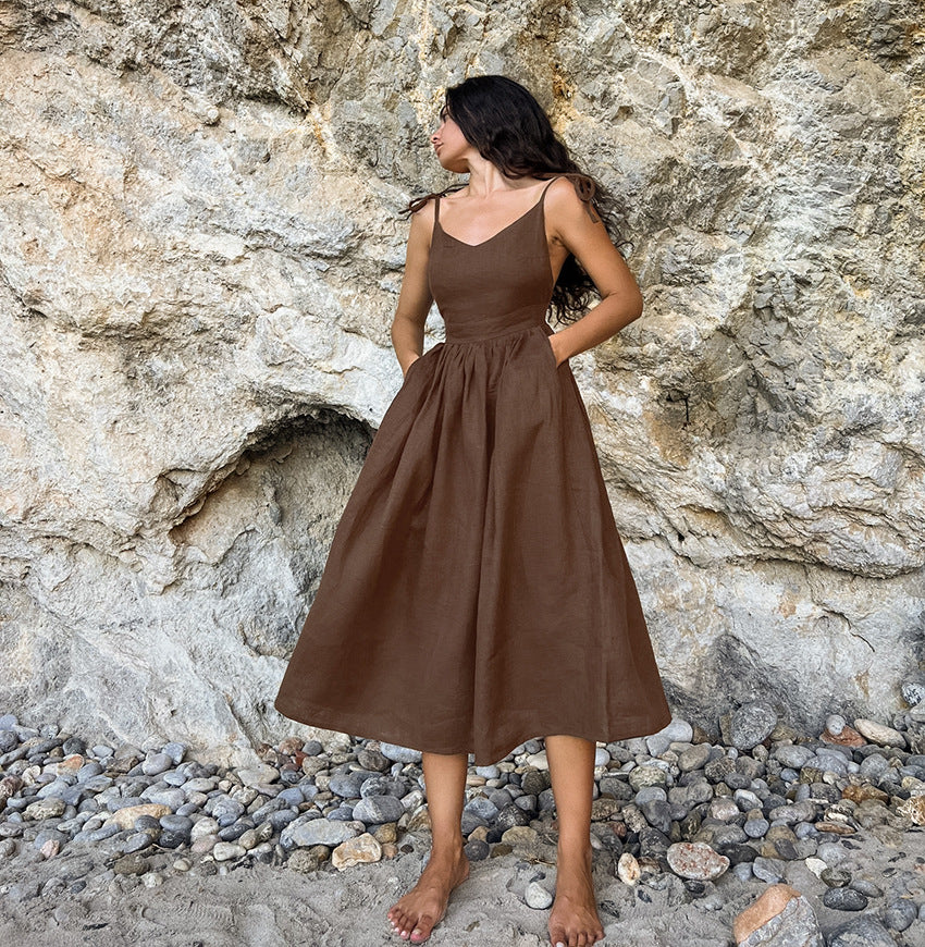 Olive Linen Cami Dress
