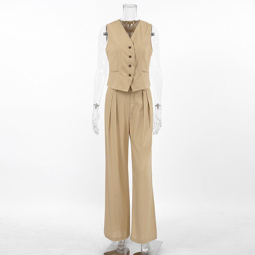 Stone Linen Vest & Wide-Leg Set