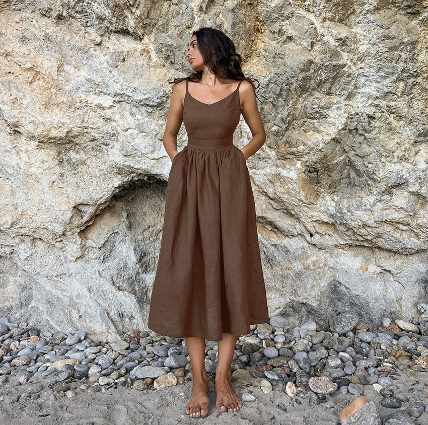 Olive Linen Cami Dress