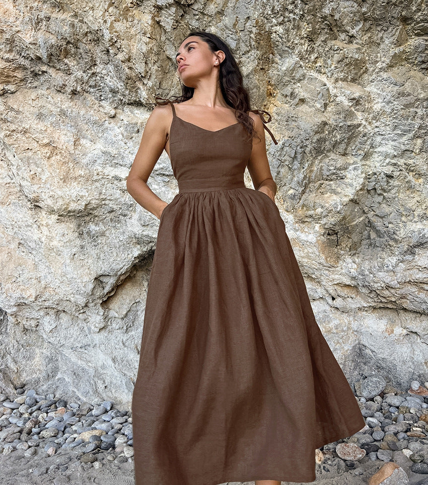 Olive Linen Cami Dress
