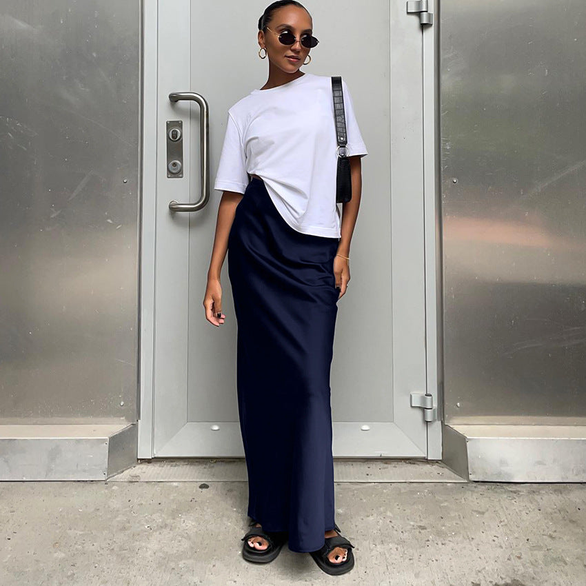 Lilac Satin Midi Skirt