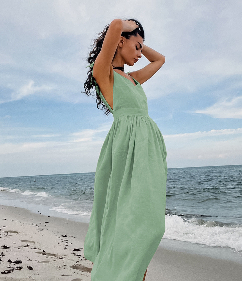 Olive Linen Cami Dress