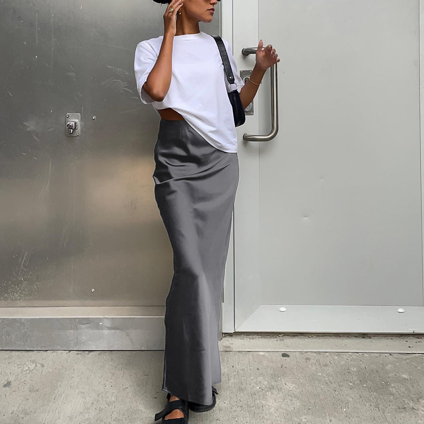 Lilac Satin Midi Skirt