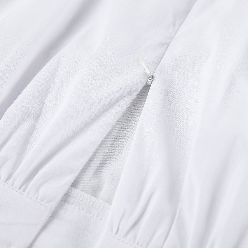 White Cotton-Linen High-Waist A-Line Maxi Skirt