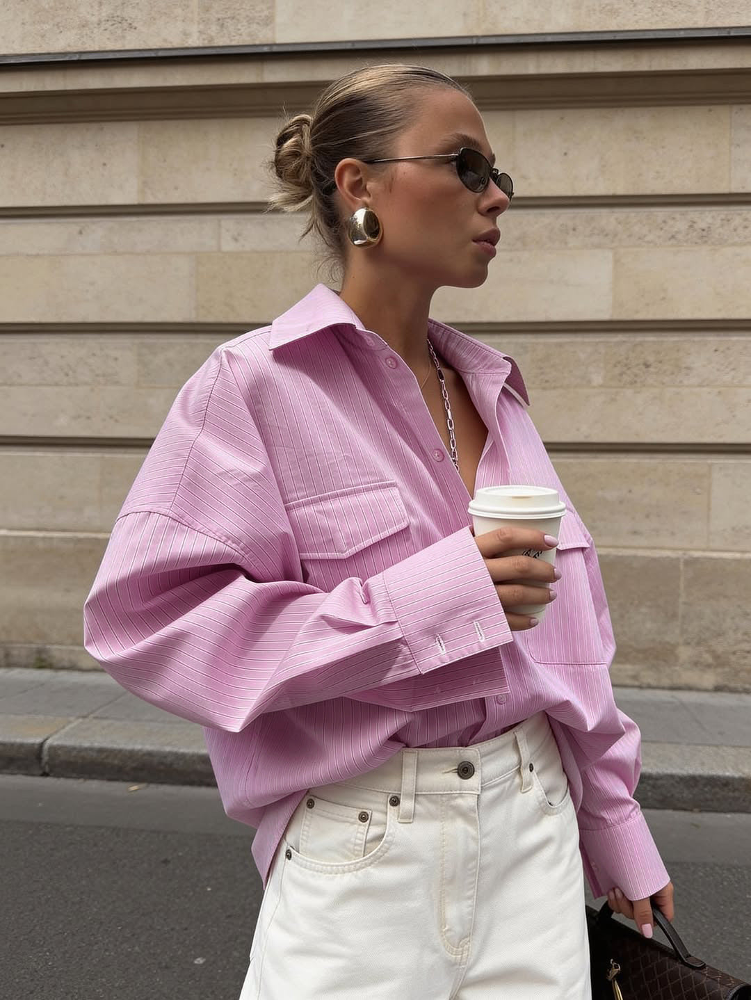 Pink Striped Oversized Button-Up Shirt
