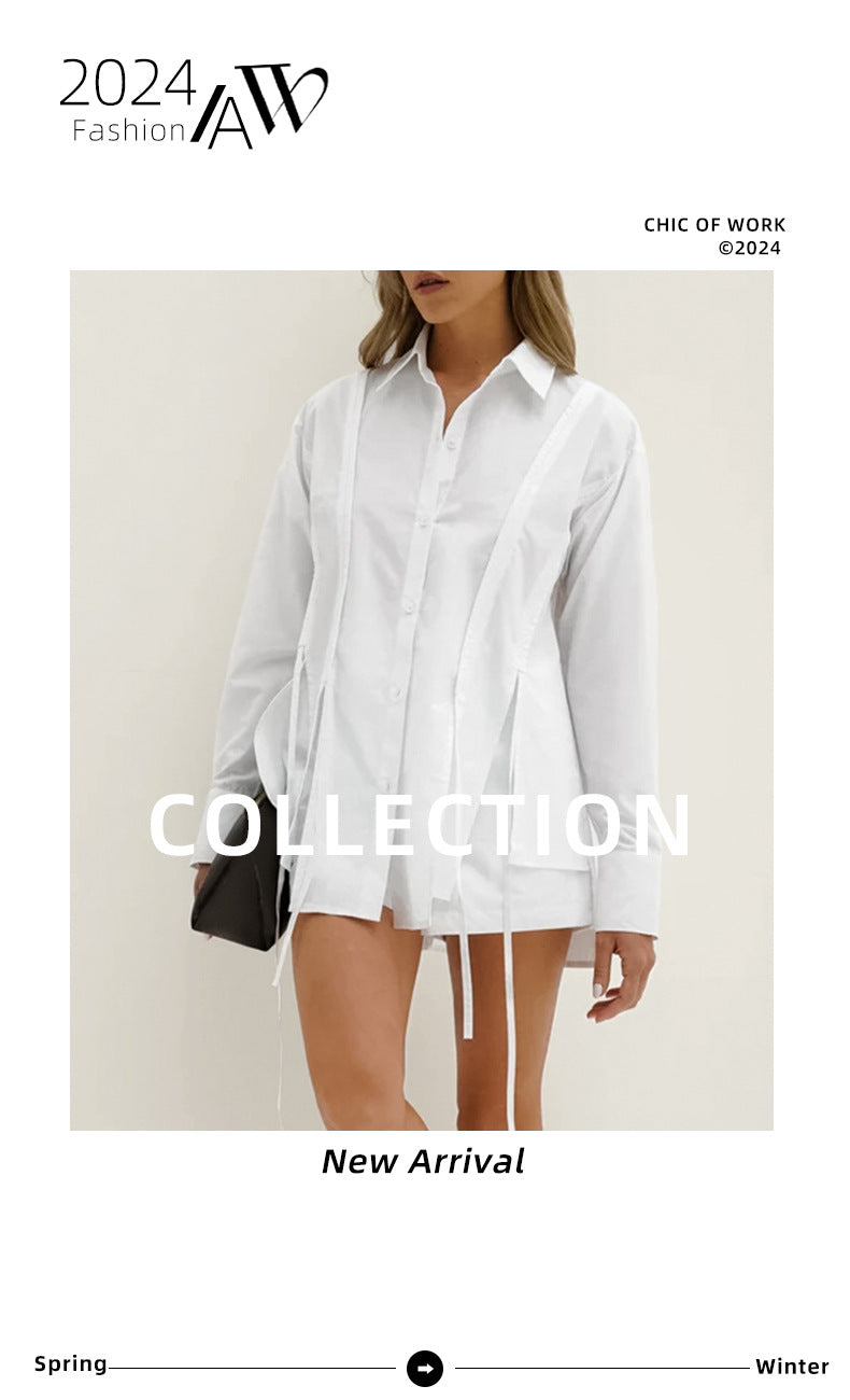 White Tie-Detail Shirt & Shorts Two-Piece Set