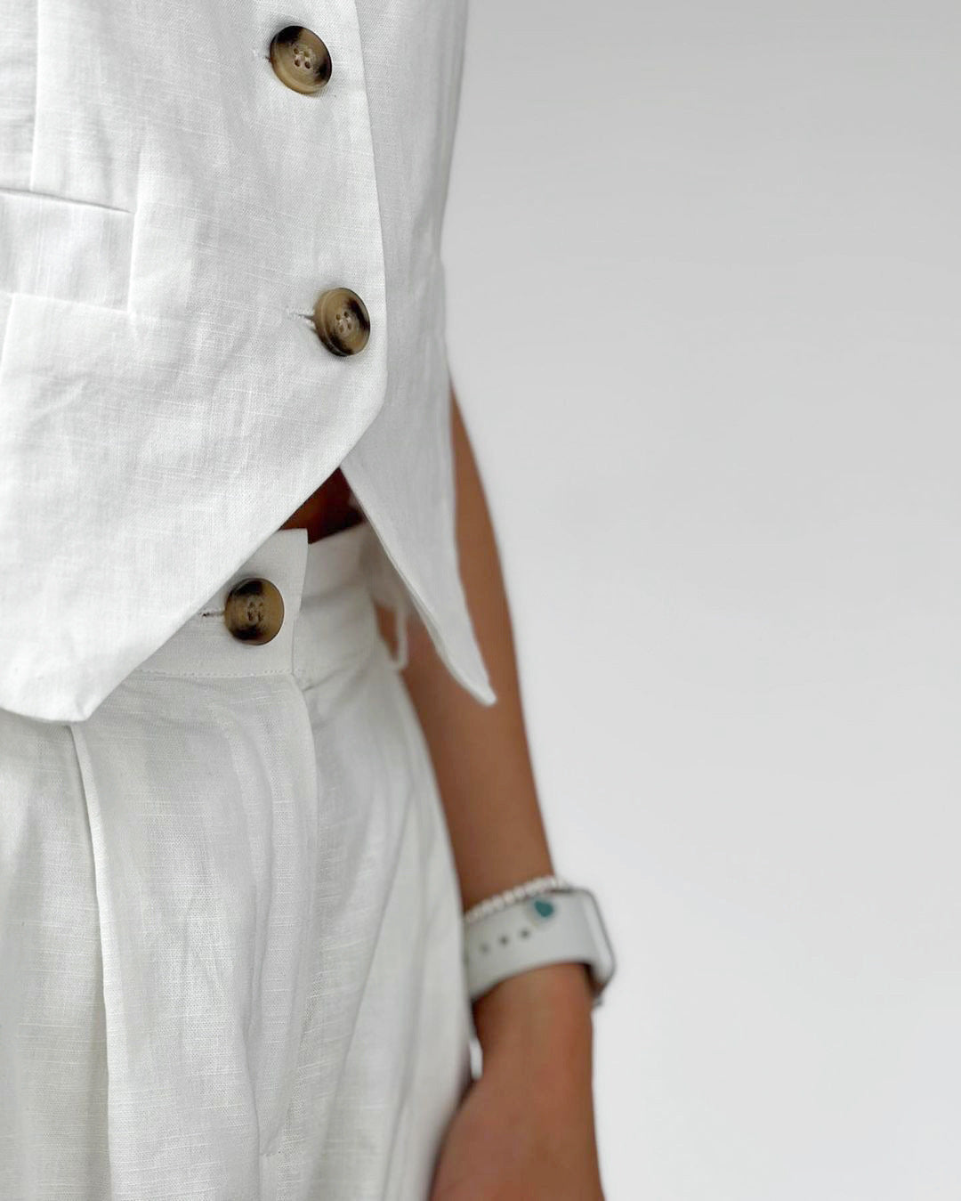 Blue Linen-Look Vest & Shorts Two-Piece Set