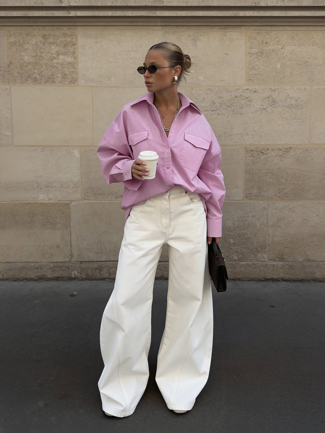 Pink Striped Oversized Button-Up Shirt