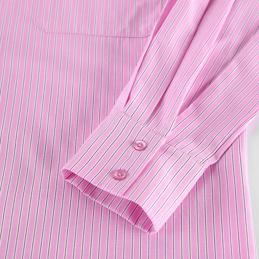 Pink Striped Oversized Button-Up Shirt