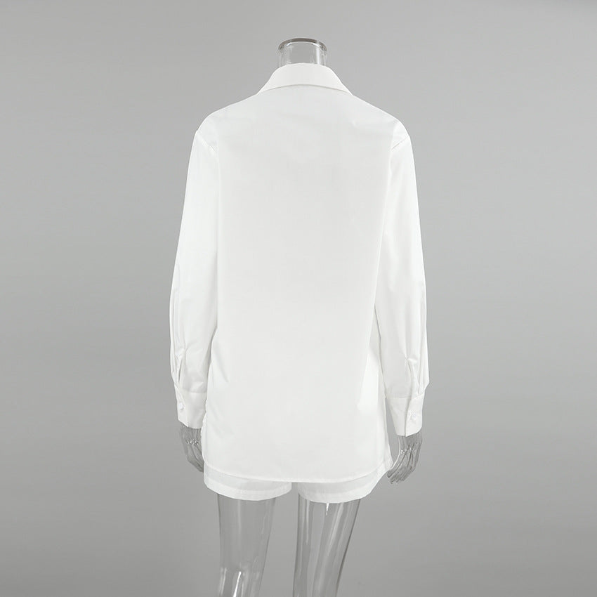 White Tie-Detail Shirt & Shorts Two-Piece Set