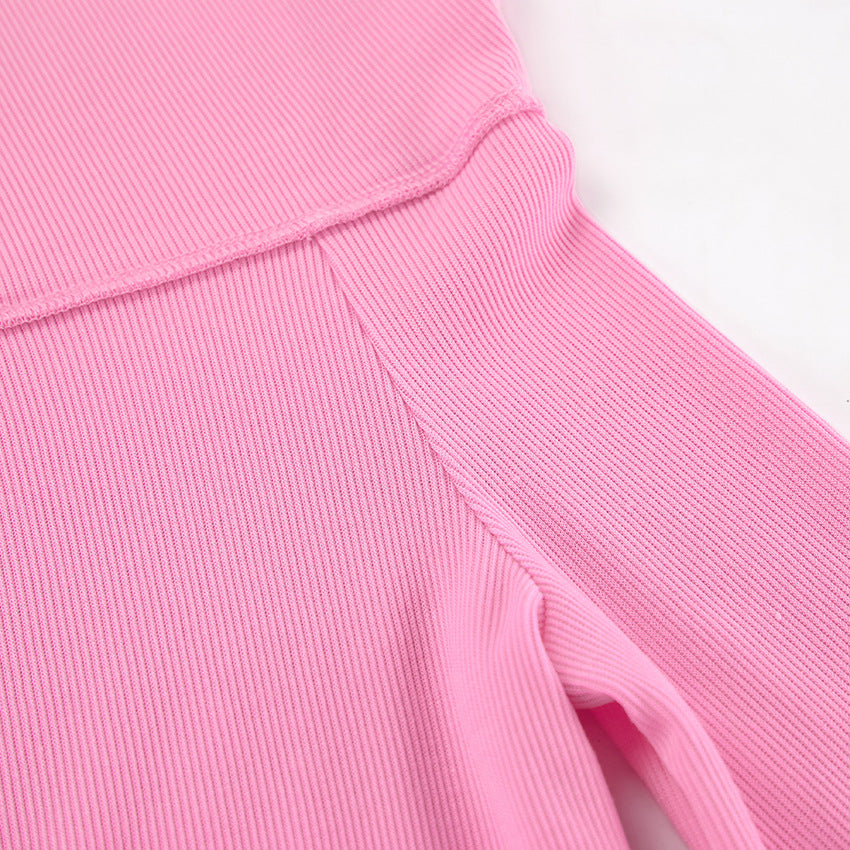 Pink Off-Shoulder Bell Sleeve Knit Mini Dress