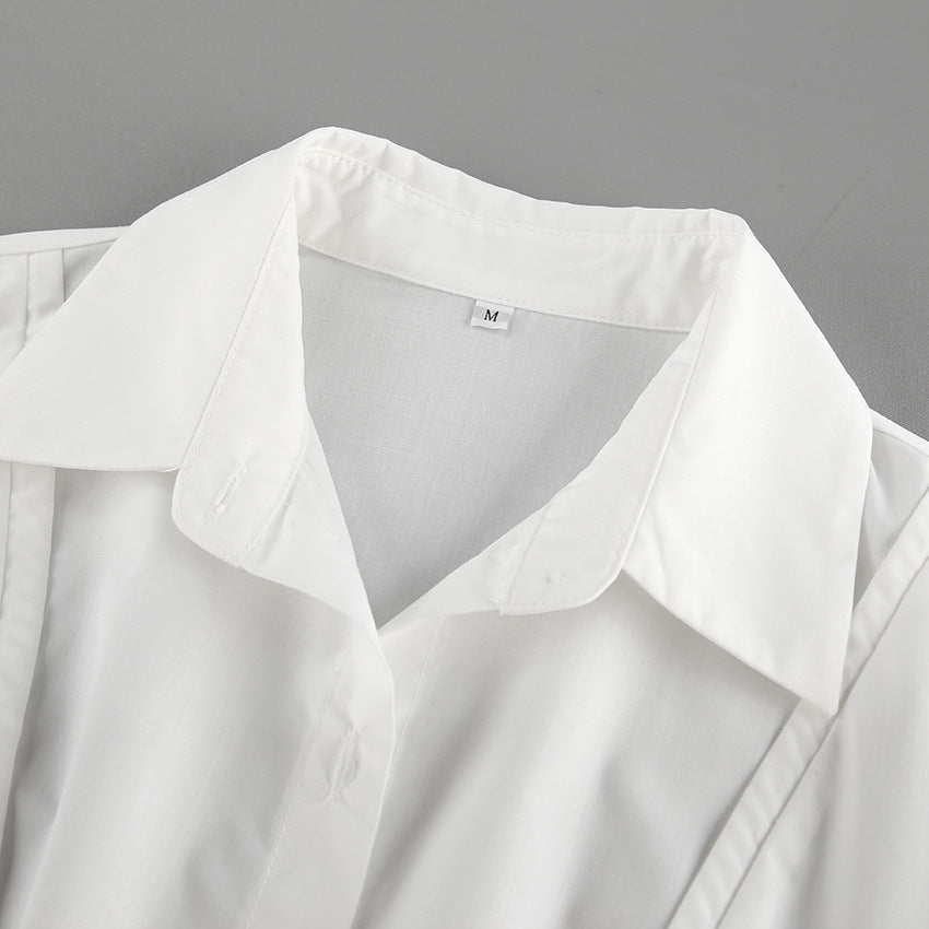 White Tie-Detail Shirt & Shorts Two-Piece Set