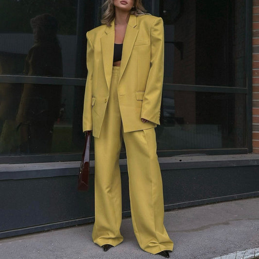 Mustard Gold Relaxed Blazer & Wide-Leg Trouser Set
