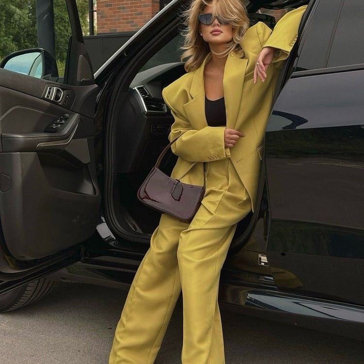 Mustard Gold Relaxed Blazer & Wide-Leg Trouser Set