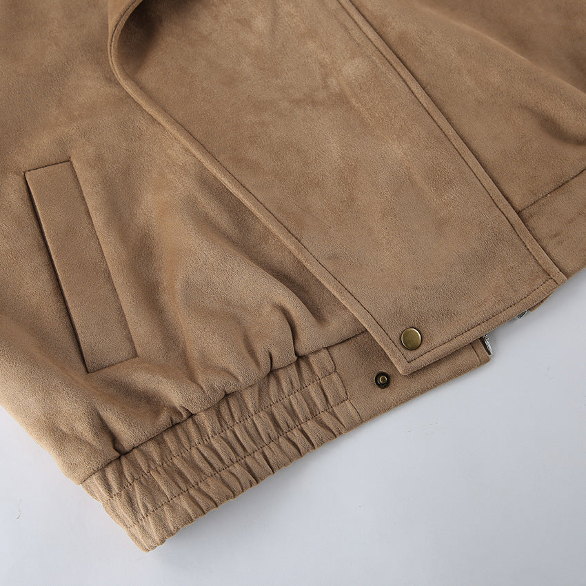 Khaki Faux Suede Oversized Jacket