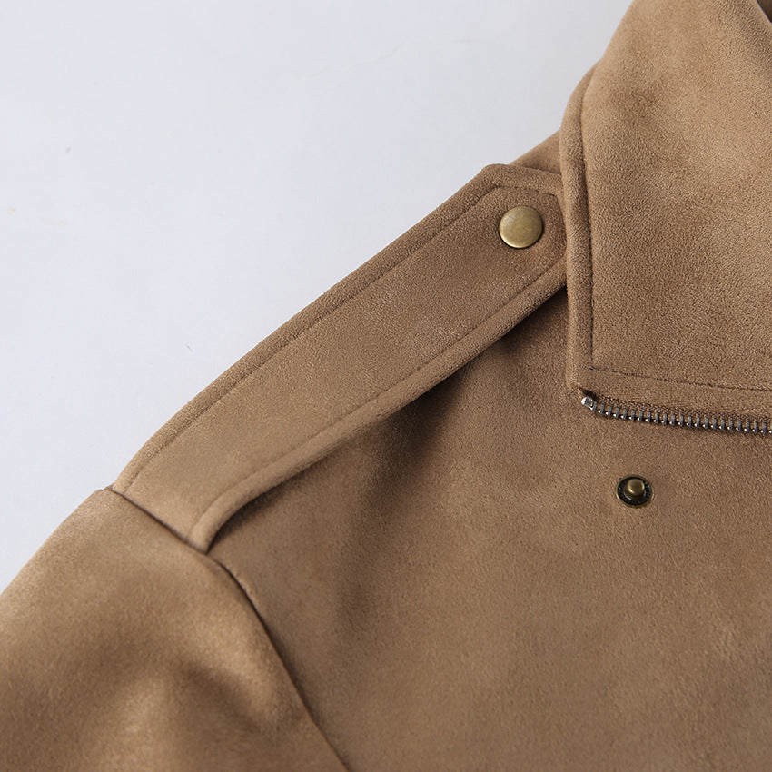 Khaki Faux Suede Oversized Jacket