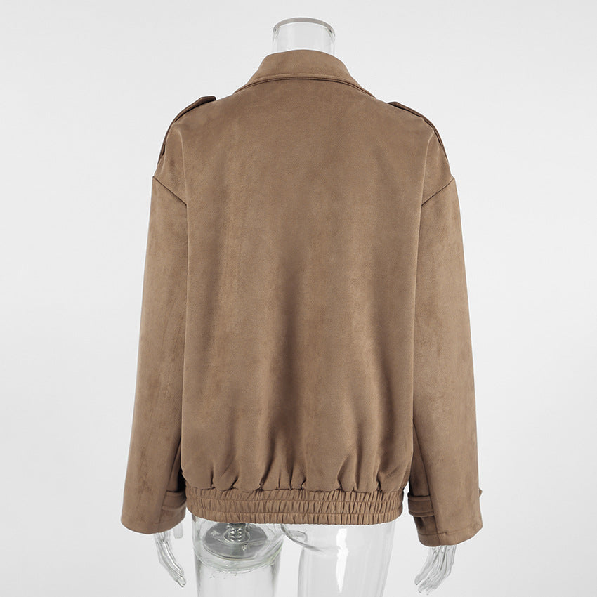 Khaki Faux Suede Oversized Jacket