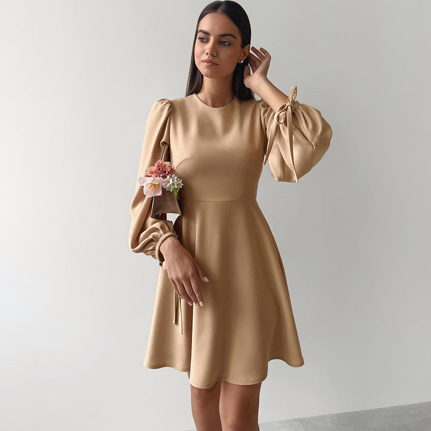 Satin Balloon-Sleeve Mini Dress