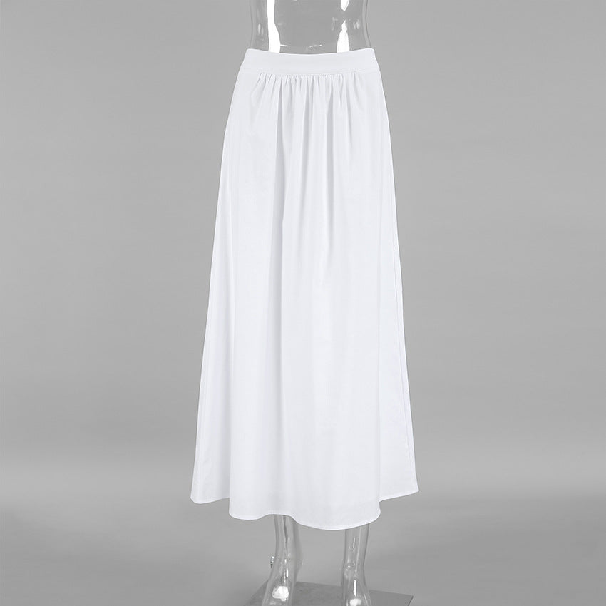 White Cotton-Linen High-Waist A-Line Maxi Skirt