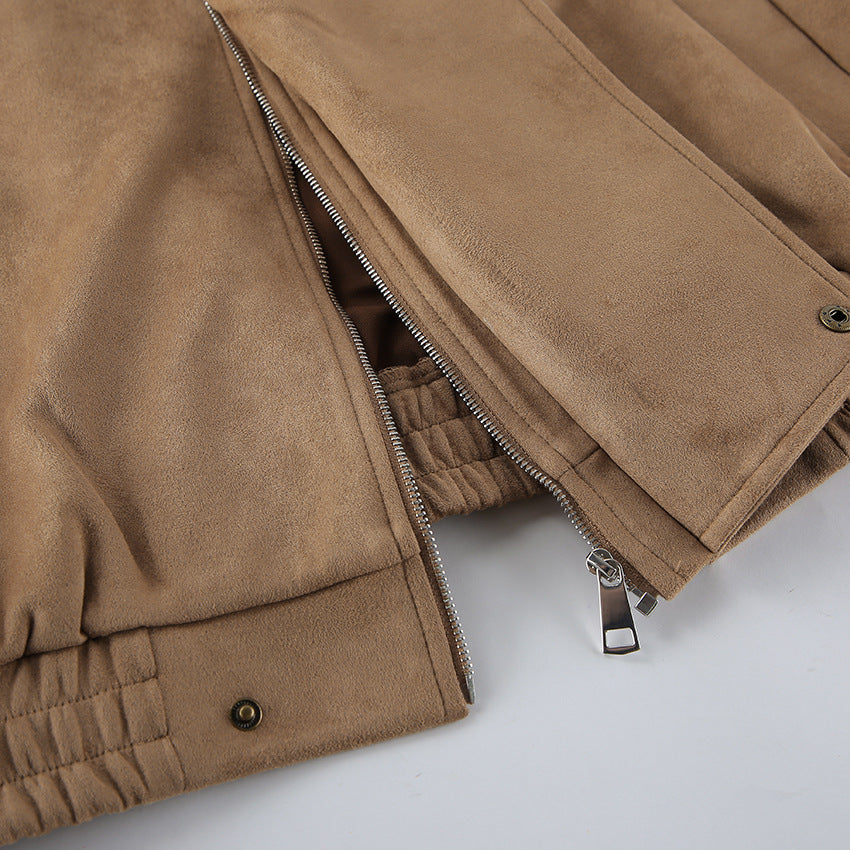 Khaki Faux Suede Oversized Jacket