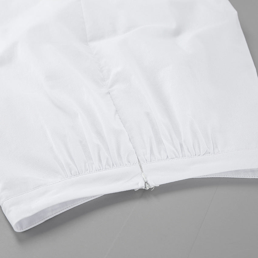 White Cotton-Linen High-Waist A-Line Maxi Skirt