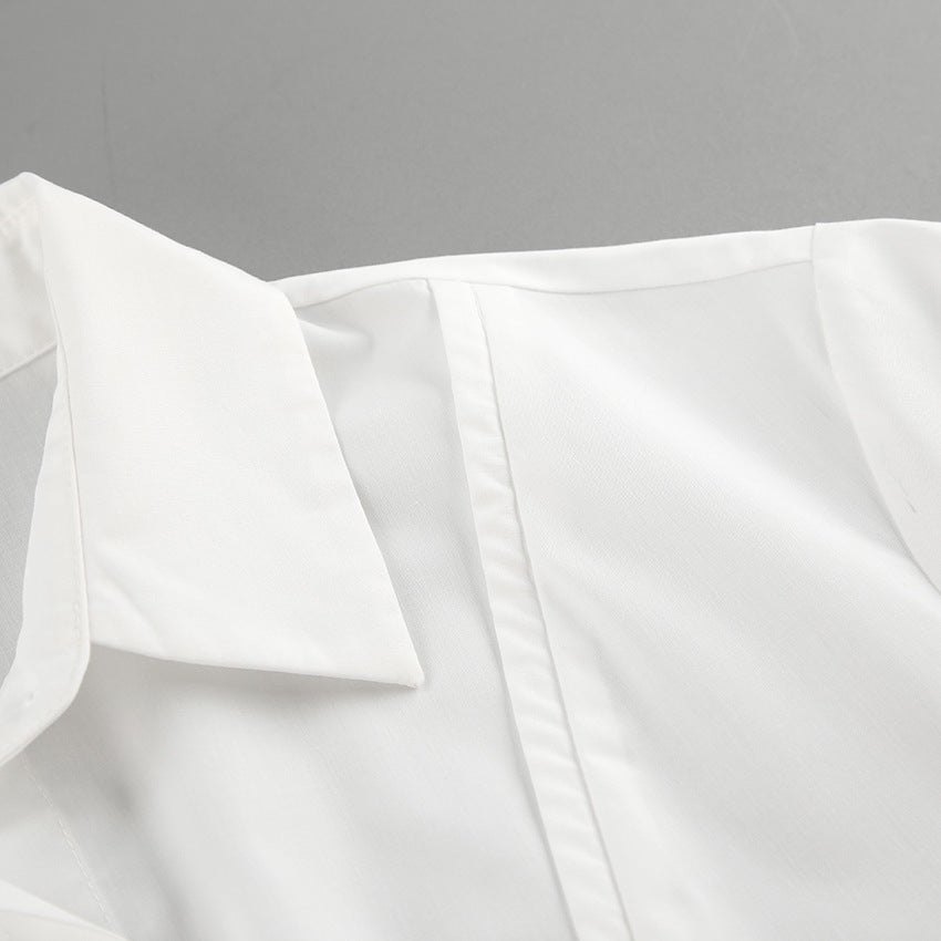 White Tie-Detail Shirt & Shorts Two-Piece Set