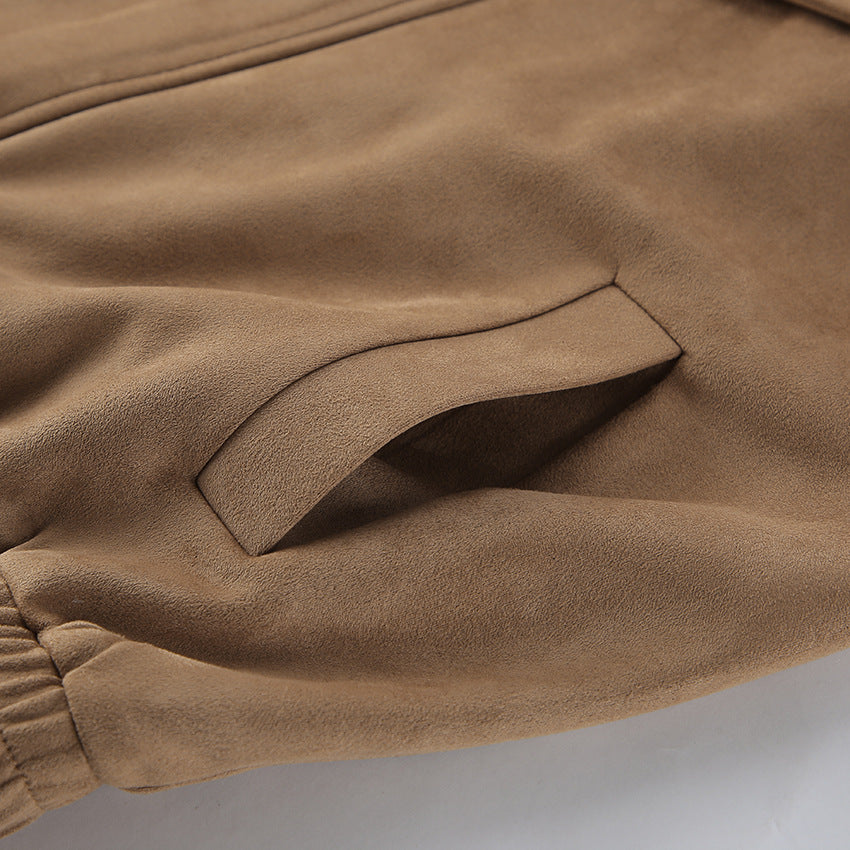 Khaki Faux Suede Oversized Jacket