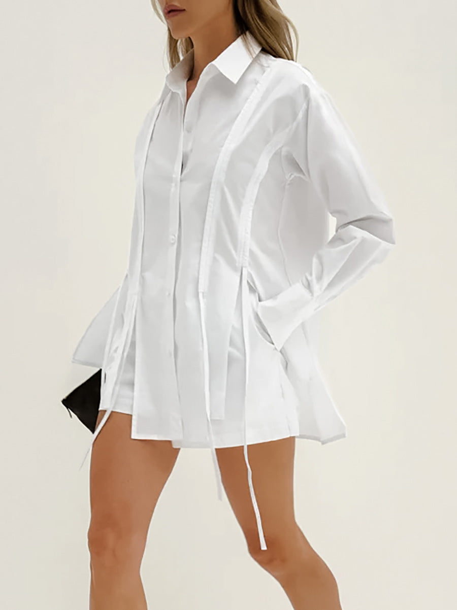 White Tie-Detail Shirt & Shorts Two-Piece Set