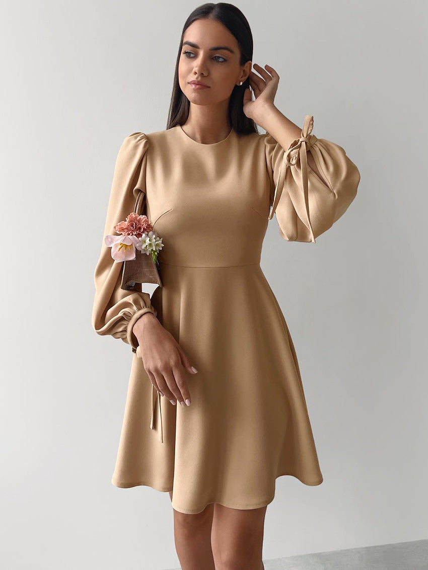 Satin Balloon-Sleeve Mini Dress