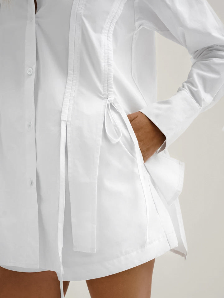 White Tie-Detail Shirt & Shorts Two-Piece Set