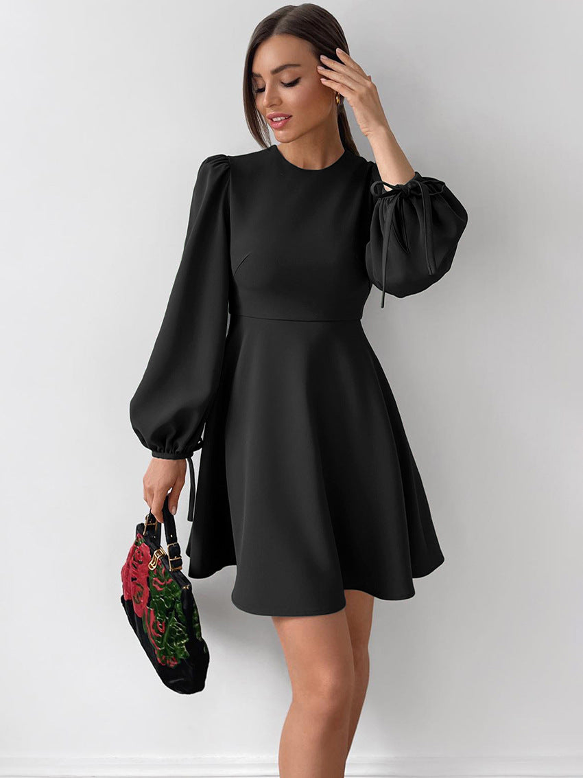 Satin Balloon-Sleeve Mini Dress