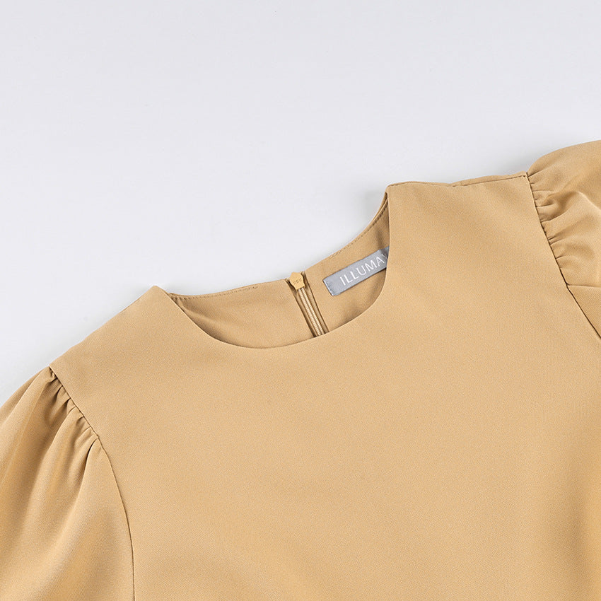 Satin Balloon-Sleeve Mini Dress