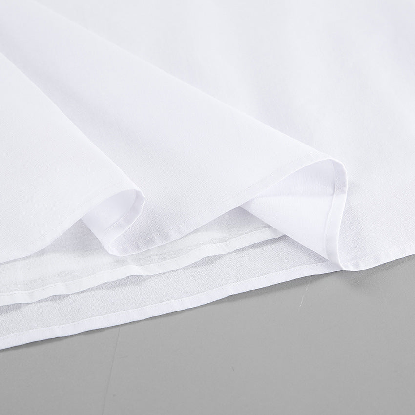 White Cotton-Linen High-Waist A-Line Maxi Skirt
