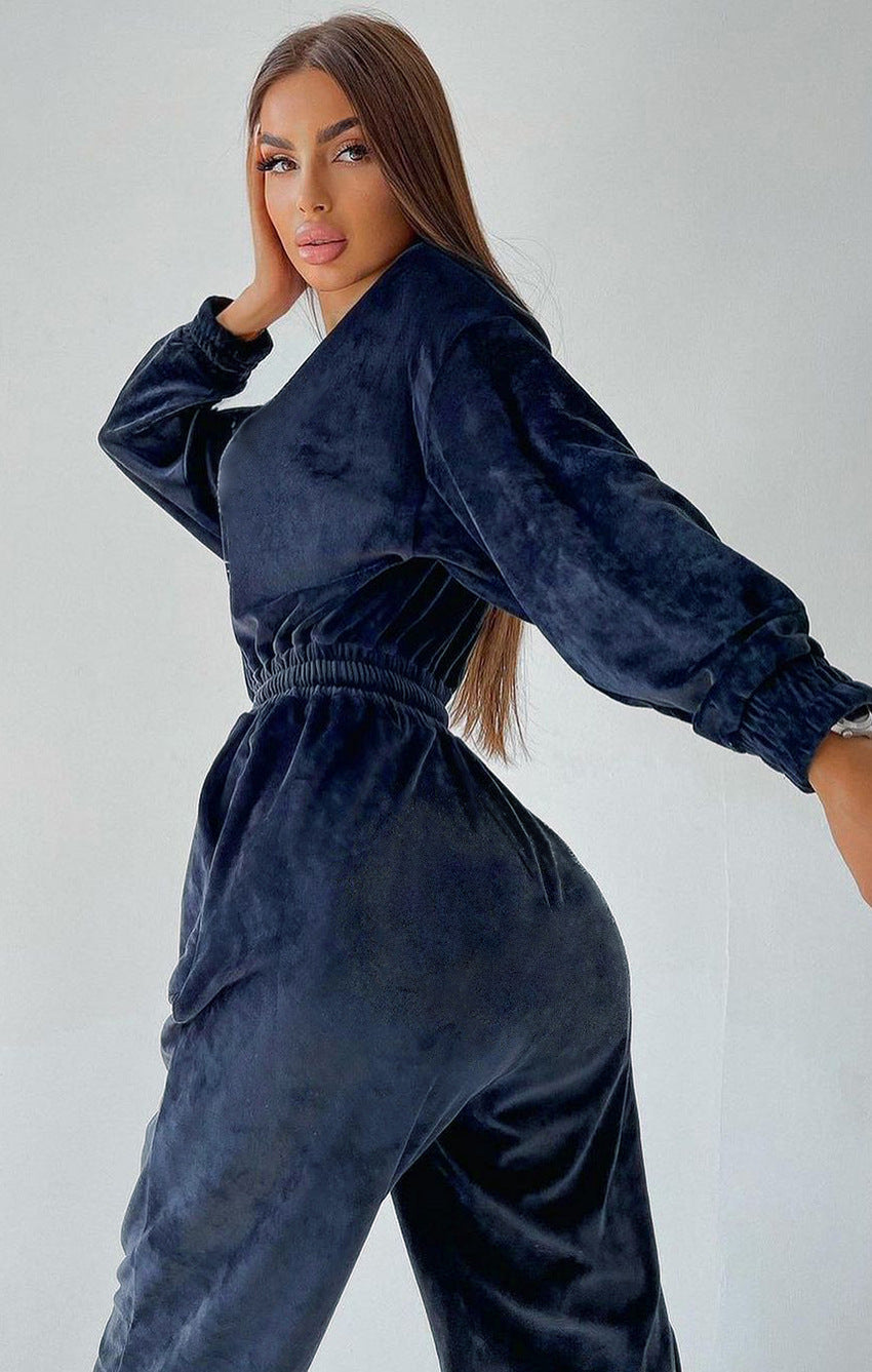 Velvet Long-Sleeve Jumpsuit