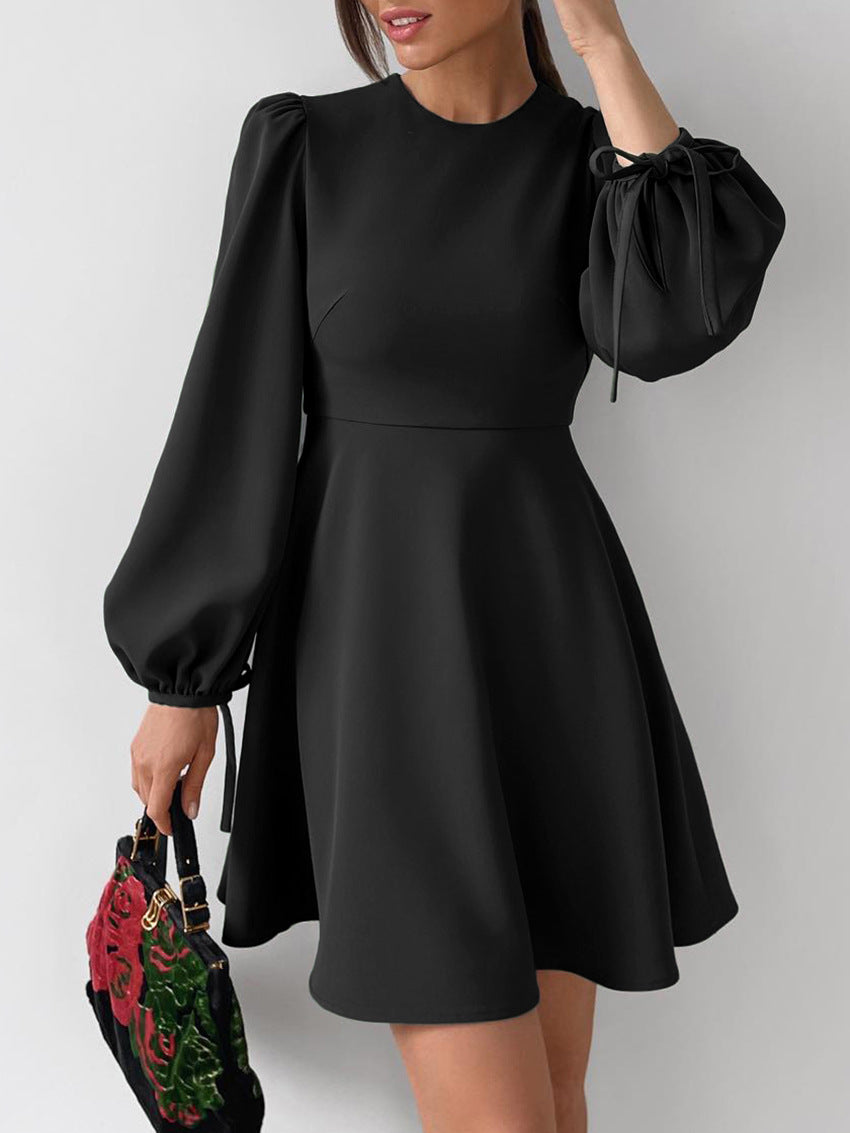 Satin Balloon-Sleeve Mini Dress