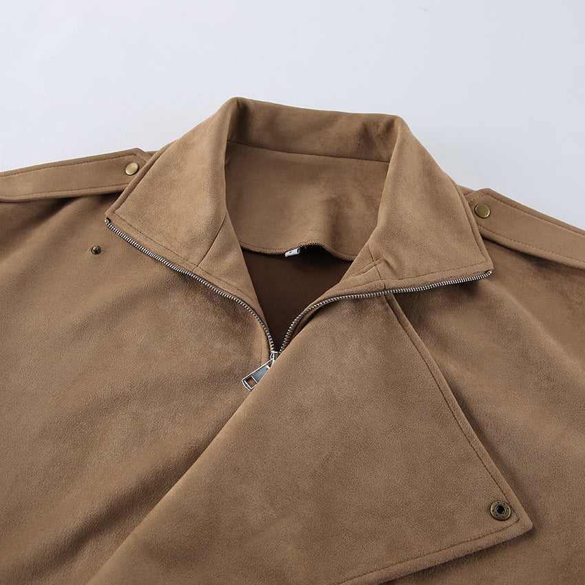 Khaki Faux Suede Oversized Jacket