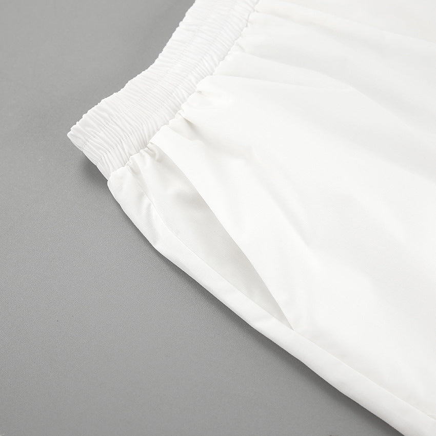 White Tie-Detail Shirt & Shorts Two-Piece Set