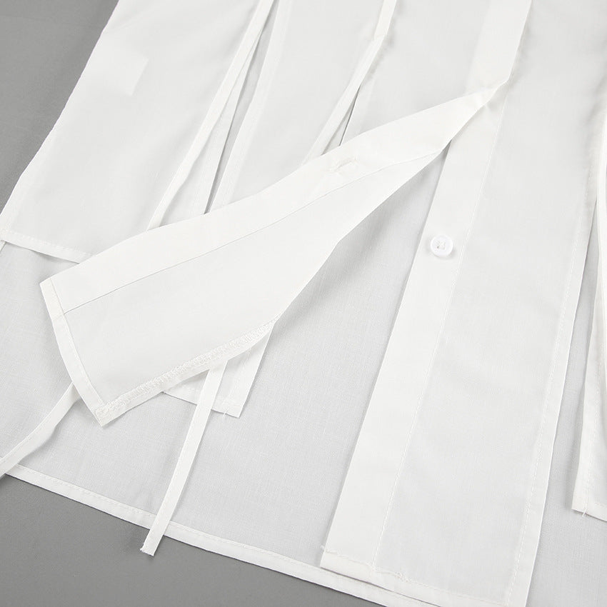 White Tie-Detail Shirt & Shorts Two-Piece Set