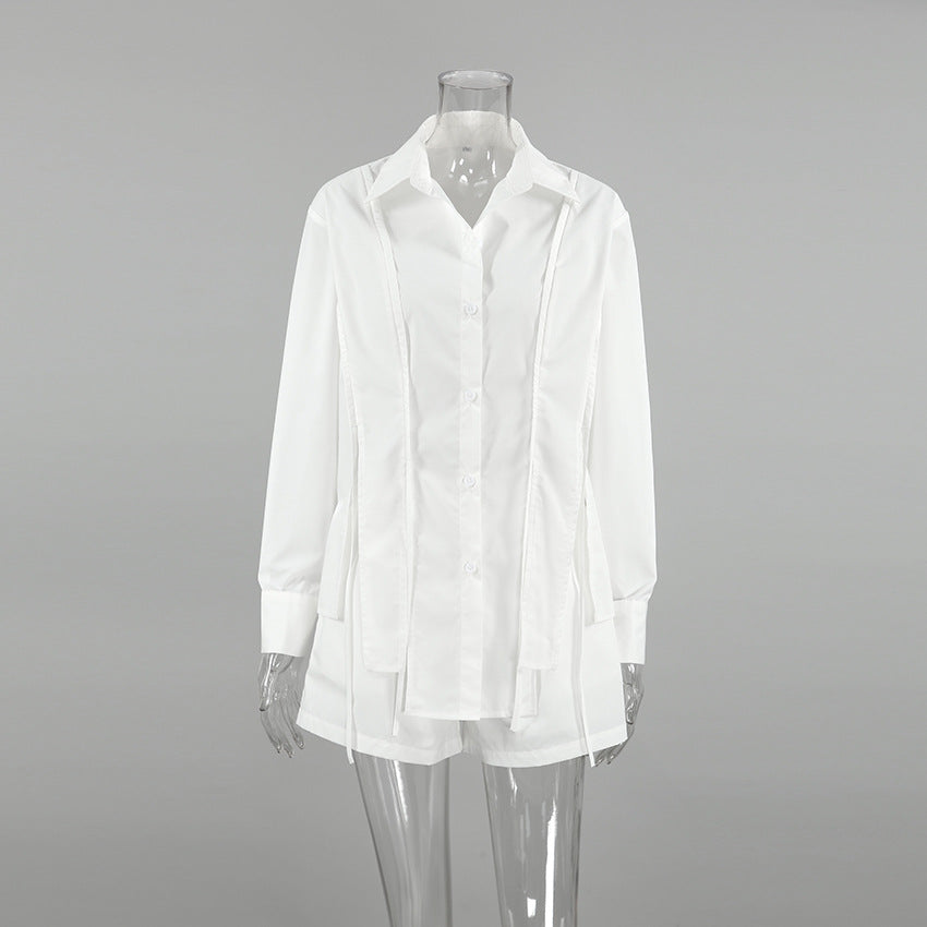White Tie-Detail Shirt & Shorts Two-Piece Set