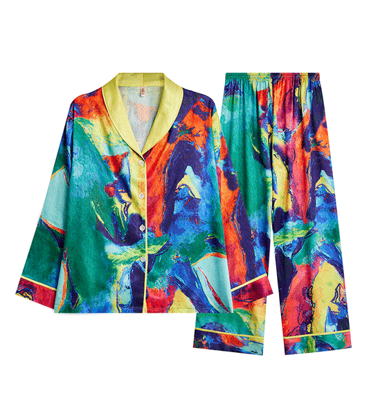 Artistry Abstract Print Satin-Feel Two-Piece Set