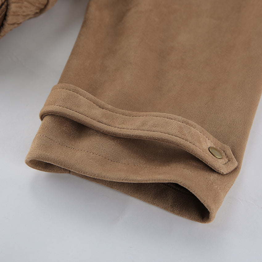 Khaki Faux Suede Oversized Jacket