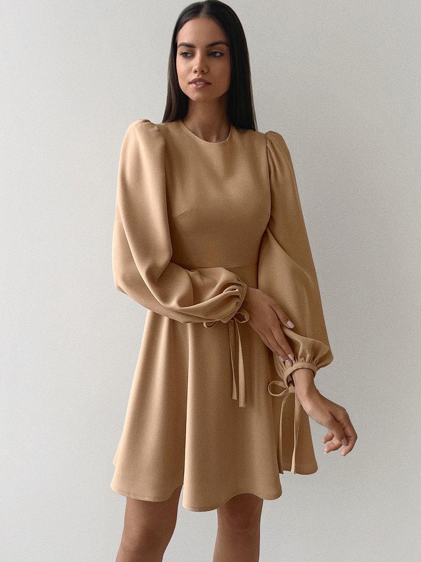 Satin Balloon-Sleeve Mini Dress