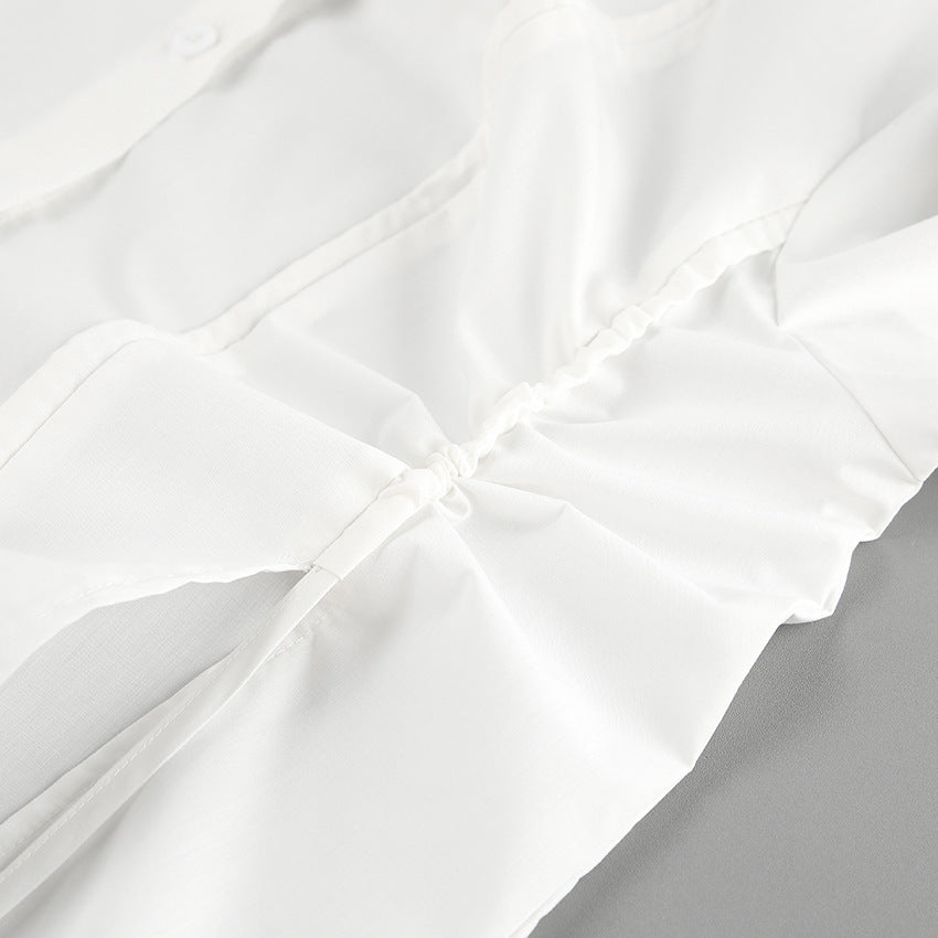 White Tie-Detail Shirt & Shorts Two-Piece Set