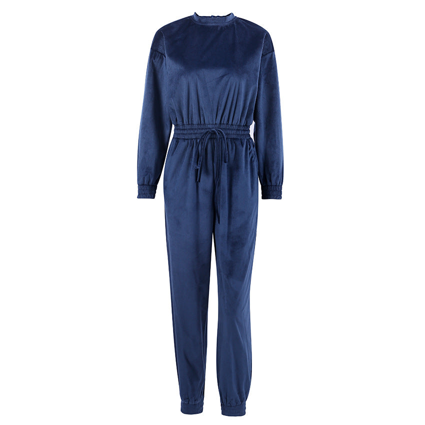 Velvet Long-Sleeve Jumpsuit