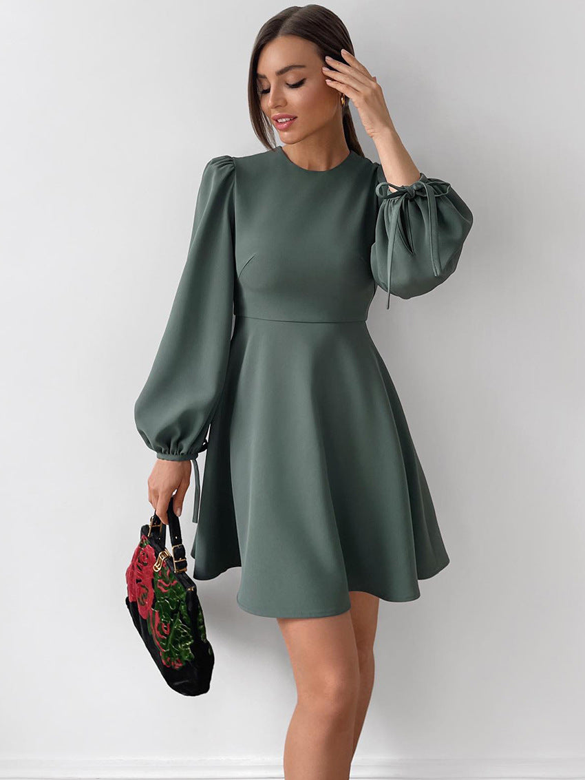 Satin Balloon-Sleeve Mini Dress
