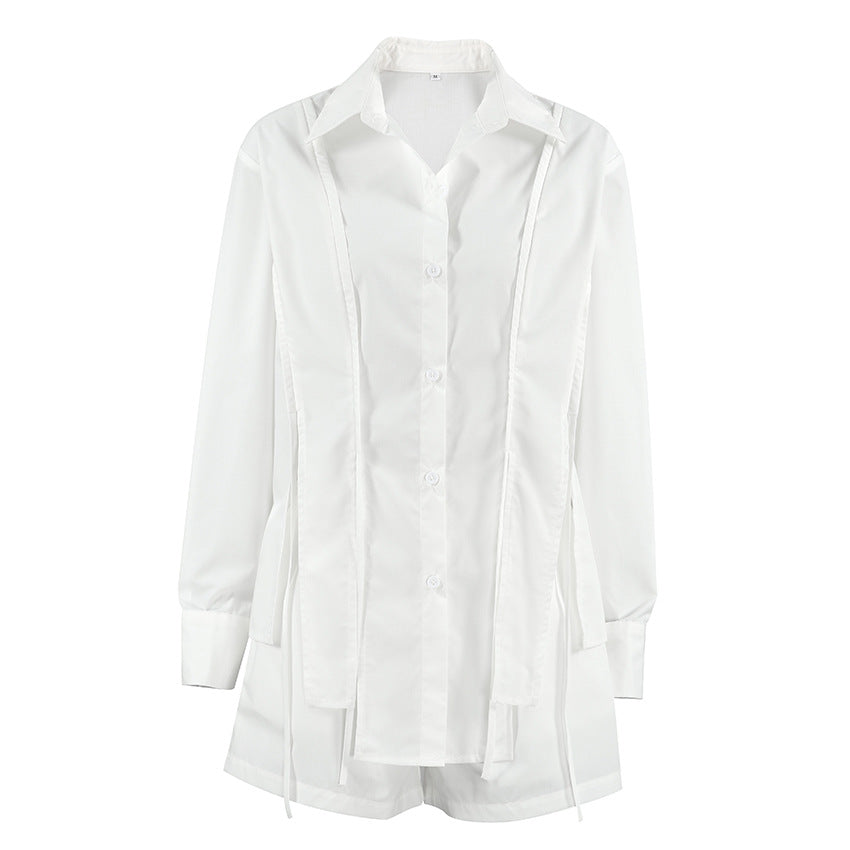 White Tie-Detail Shirt & Shorts Two-Piece Set