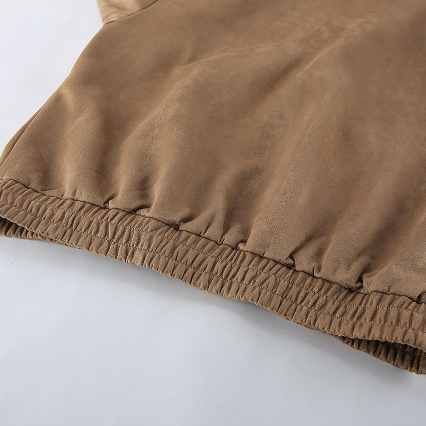 Khaki Faux Suede Oversized Jacket